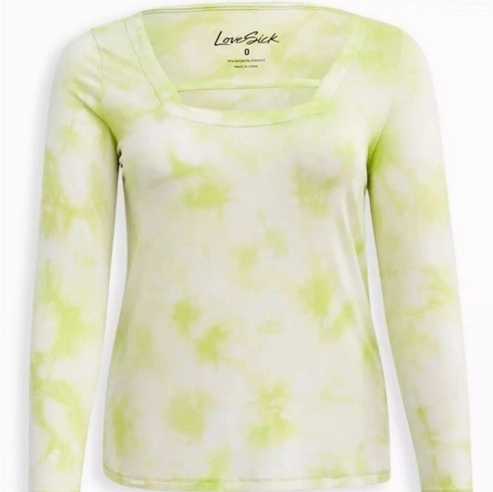 Torrid Lovesick Size 0 L 12 Long Sleeve Strappy Square Neck Tye Dye Top Shirt